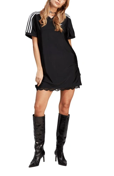 Adidas Originals Lace Trim T-shirt Dress In Black