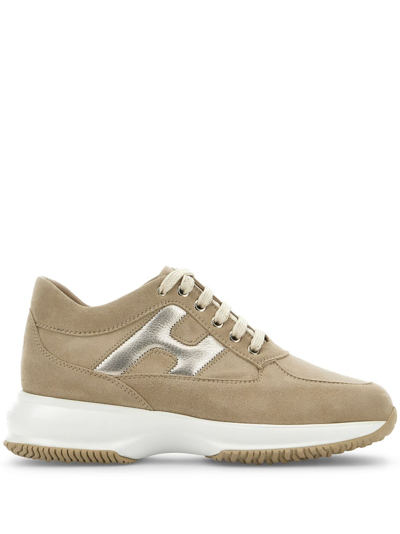 Hogan Metallic-detailing Suede Sneakers In Beige