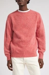 Drake's Brushed Wool Crewneck Sweater In Rosebud