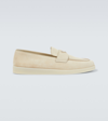 Prada Round Toe Suede Loafers In Neutral