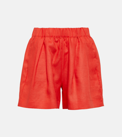 Asceno High-rise Linen Shorts In Red