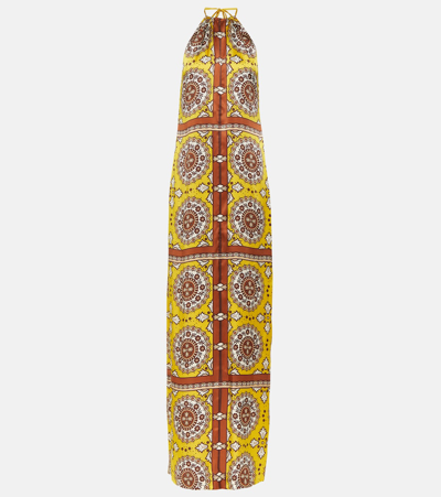 Nili Lotan Rigel Silk Scarf Maxi Dress In Scarf Print Yellow