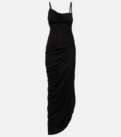 Jacquemus Sleeveless Draped Maxi Dress In Black