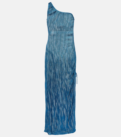 Missoni Jacquard One-shoulder Midi Dress In Blue