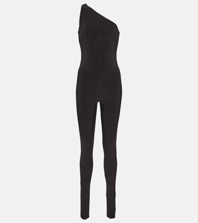 Norma Kamali One Shoulder Catsuit With Footie In Black