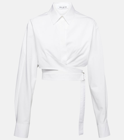 Alaïa 短款棉质与府绸衬衫 In White