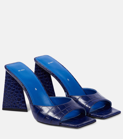 Attico Mini Devon Croc-effect Leather Mules In Blue