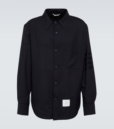 Thom Browne 4-bar Shirt In Light Wool In Blue