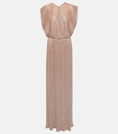 Costarellos Metallic Pleated Gown In Pink