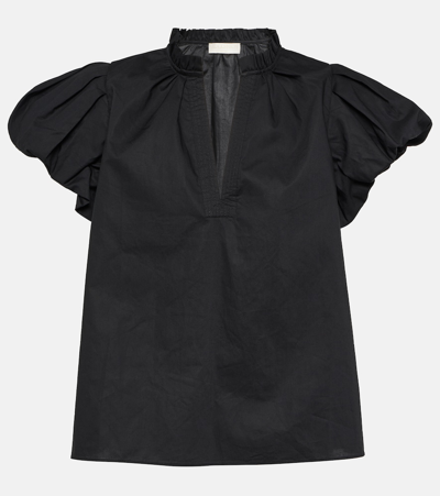 Ulla Johnson Evelyn Short Puff-sleeve Cotton Top In Black