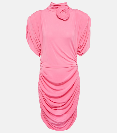 Magda Butrym Rose-appliqué Ruched Jersey Minidress In Pink
