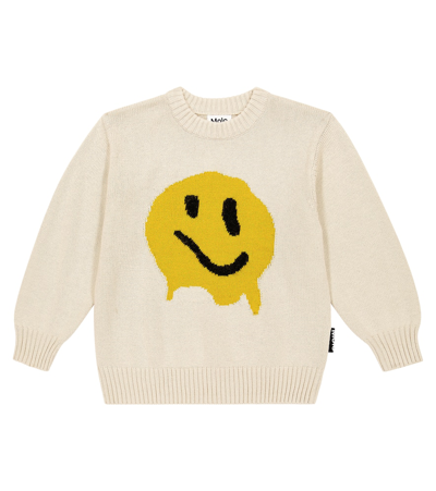 Molo Kids' Bello Intarsia Cotton And Wool Sweater In Beige
