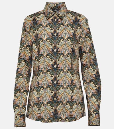 Etro Paisley-inspired Stretch Cotton Button-front Shirt In Black,multicolor