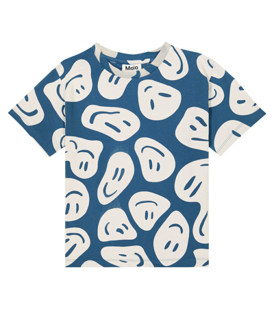 Molo Kids' Riley Printed Cotton T-shirt In Blue