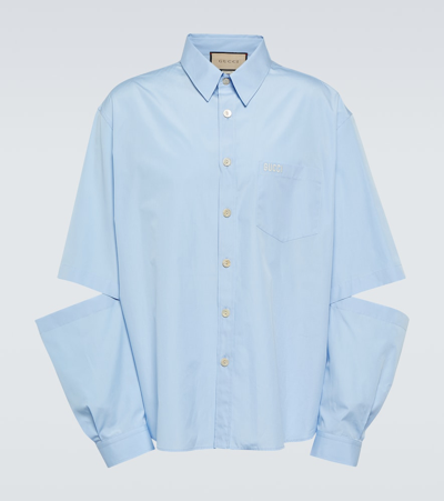 Gucci Detachable-sleeve Cotton-poplin Shirt In Blue