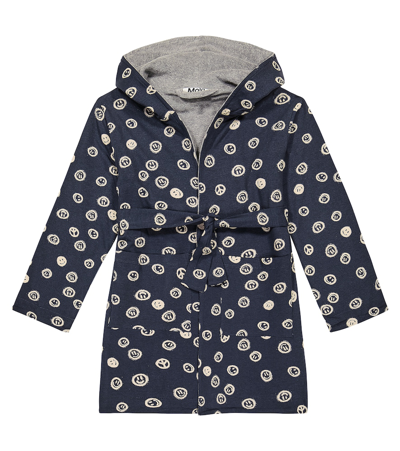 Molo Kids' Wave Printed Cotton Robe In Blue
