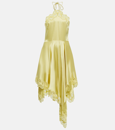 Stella Mccartney + Net Sustain Asymmetric Halterneck Lace-trimmed Satin Mini Dress In Lime Green