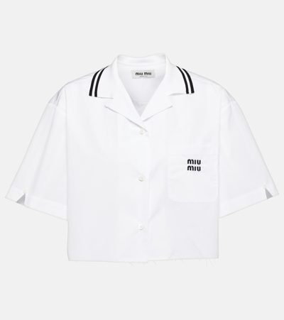 Miu Miu Logo-print Poplin Shirt In White