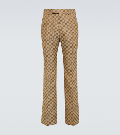 Gucci Summer Gg Supreme Linen Blend Pants In Beige