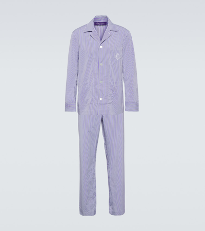 Ralph Lauren Purple Label Logo-embroidered Cotton Pyjama Set In Purple White