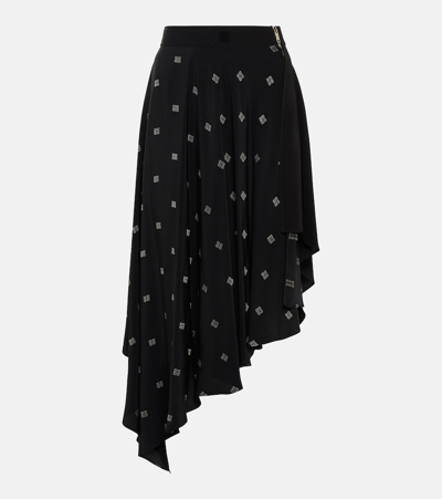 Givenchy 4g不对称真丝中长半身裙 In Black Silvery