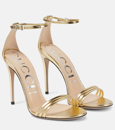 Gucci 110 Metallic-leather Sandals In Gold