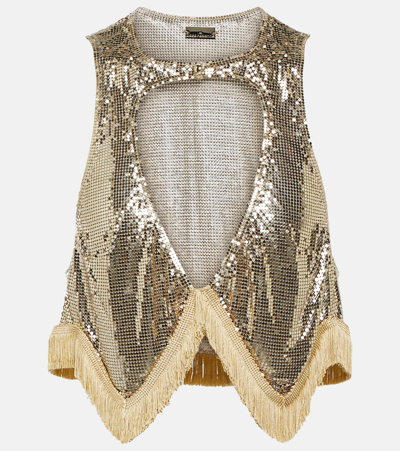 Paco Rabanne Chainmail Cutout Top In Gold