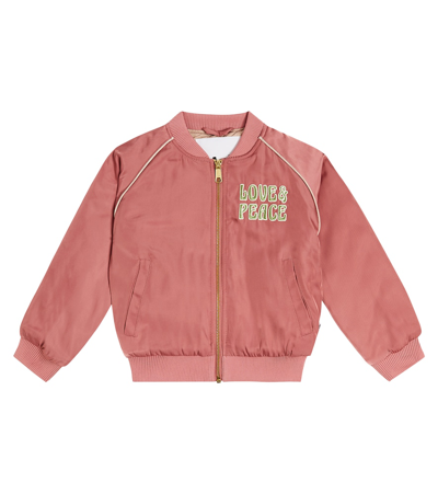 Molo Kids' Hatty Love And Peace Bomber Jacket In Muted Rose