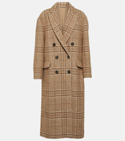 Brunello Cucinelli Plaid Double-breasted Coat In Beige