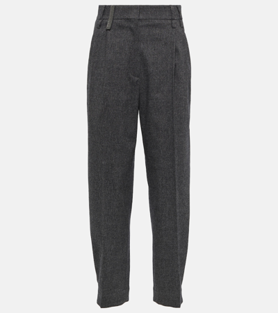 Brunello Cucinelli Mid-rise Wool-blend Trousers In Grey
