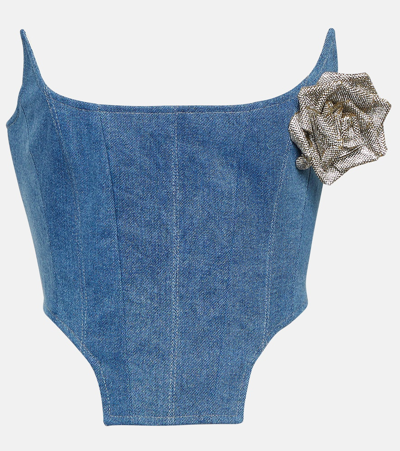 Giuseppe Di Morabito Denim Bustier Top With 3d Flower Detail In Blue