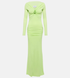 Blumarine Embellished Off-shoulder Gown In Green