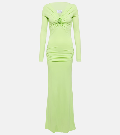 Blumarine Embellished Off-shoulder Gown In Light Green