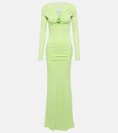 Blumarine Embellished Off-shoulder Gown In Green