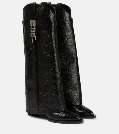 Givenchy Shark Lock Cowboy Leather Knee-high Boots In Black