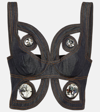Area Butterfly Crystal Detail Raw Denim Top In Blue