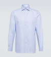Zegna Light Blue Trecapi Cotton Twill Shirt In Bright Blue Check