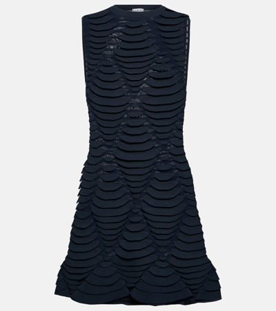 Alaïa Snake-effect Knit Minidress In Blue