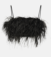 REBECCA VALLANCE HOMECOMING FEATHER-TRIMMED CROP TOP