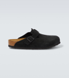 Birkenstock Slip-on Sandals With Cork Sole And Suede Upper In Black