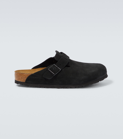 Birkenstock Boston Sbf Suede Mules In Black