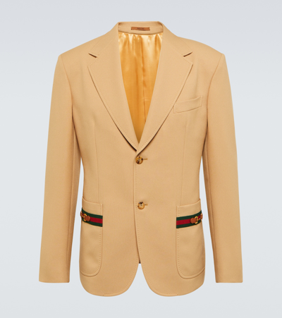 Gucci Web条纹斜纹布西装式外套 In Beige