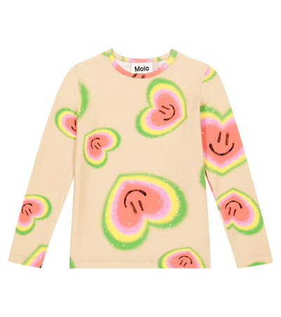 Molo Kids' Rose Heart-print Cotton T-shirt In Pink