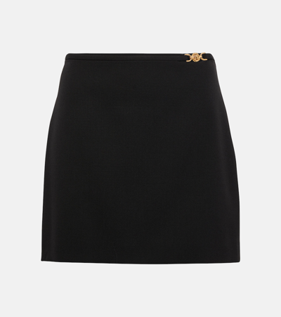 Versace Embellished Wool Miniskirt In Black