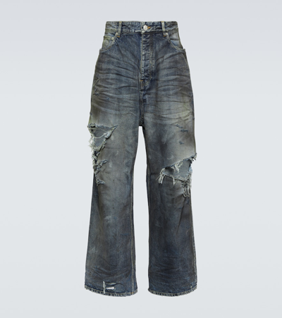 Balenciaga Distressed Wide-leg Jeans In Blue