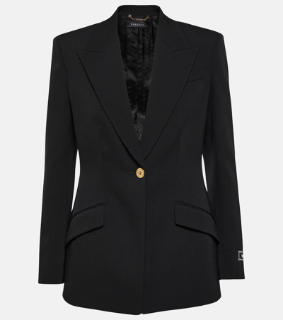 Versace Single-breasted Wool Jacket In Black