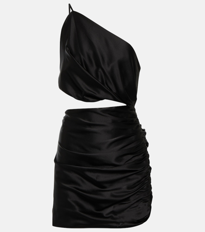 The Sei One-shoulder Cutout Silk Minidress In Black