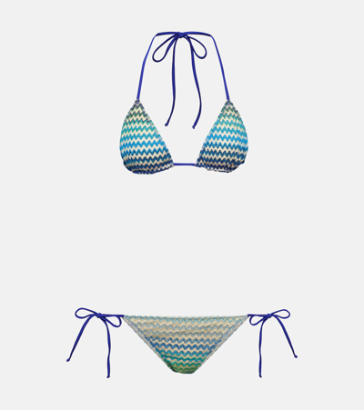 Missoni Zig-zag Triangle Low-rise Bikini In Blue