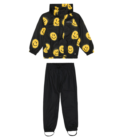 Molo Kids' Whalley防雨夹克与裤装套装 In Black