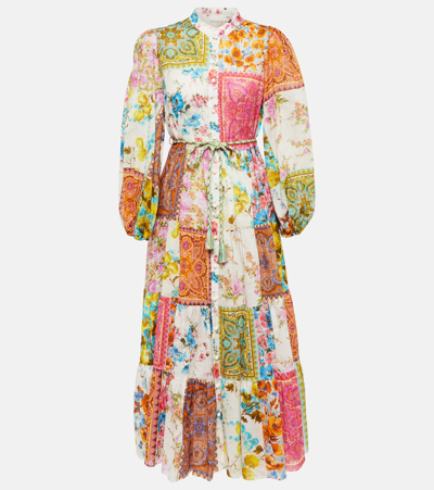 Zimmermann Patchwork-effect Cotton-voile Midi Shirt Dress In Multicolor
